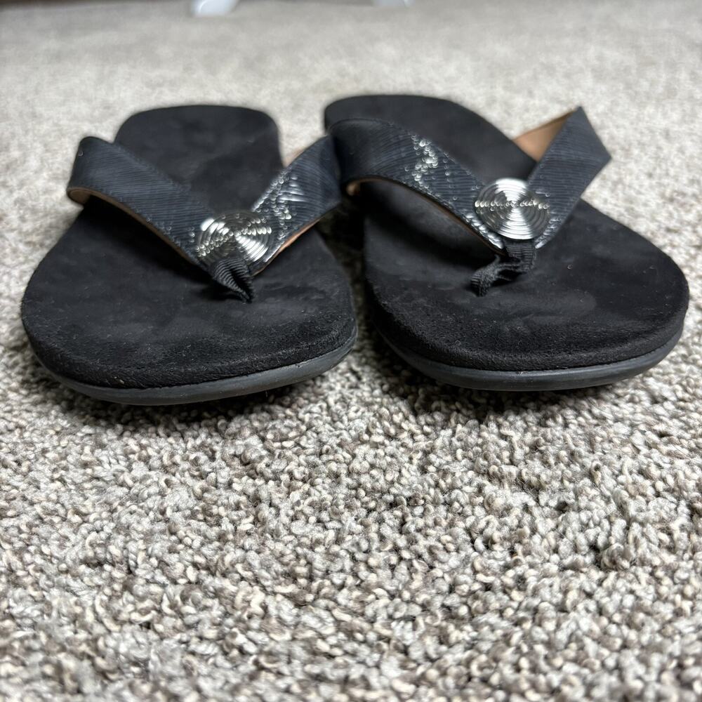 Vionic Hilda Woven Black Thong Orthotic Sandals Womens Size 10 Beach Flip Flops
